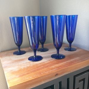 Cobalt blue footed glass drinkware